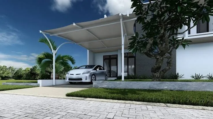 Visualisasi Desain 3D Kanopi Membran untuk Carport Modern