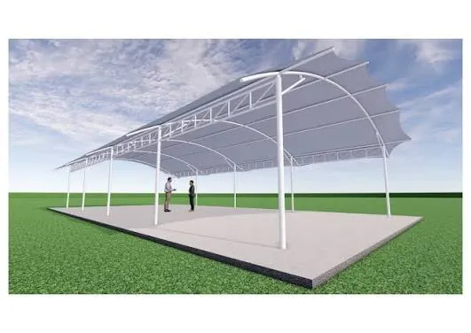 Pembuatan desain 3D kanopi membran sebelum pemasangan